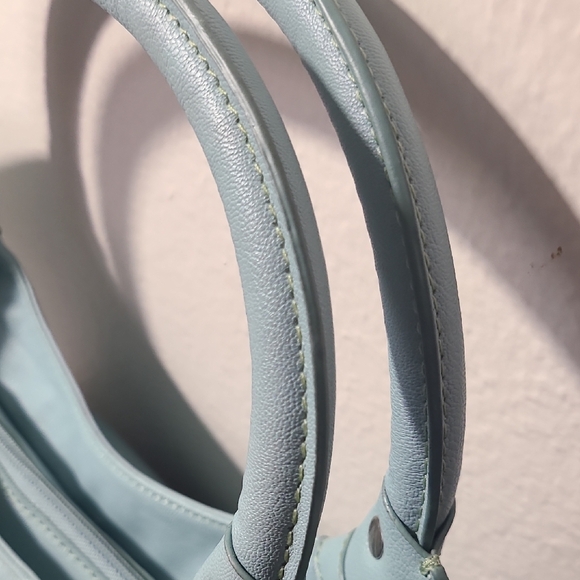 Y2K Blue Faux Leather Shoulder Bag | Slouchy Mini Tote w/ Zip Pockets - Picture 11 of 16